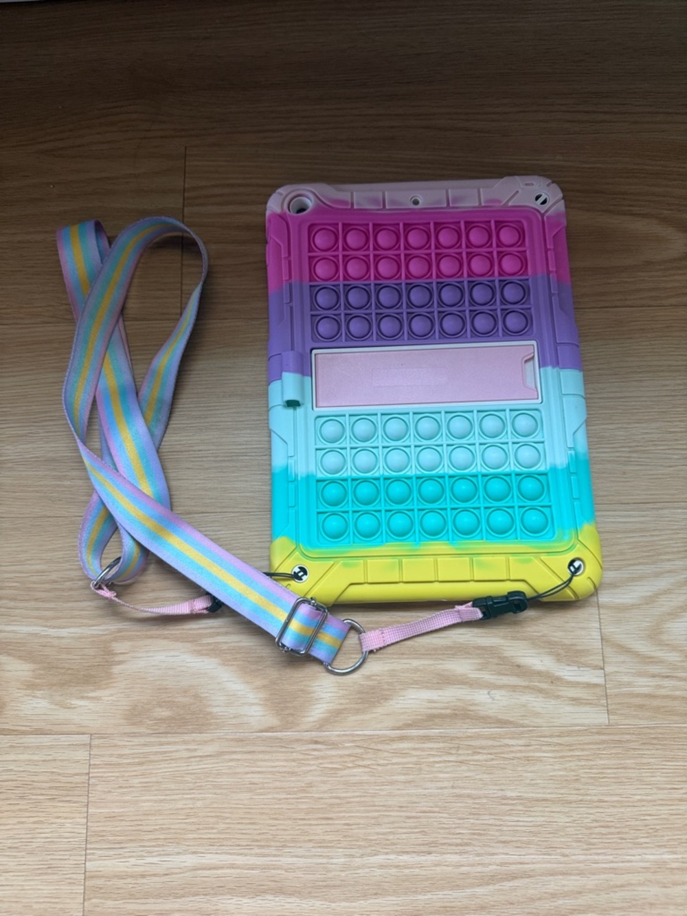 Rainbow Pastel Pop-It 7th/8th/9th iPad Case with Adjustable Strap
